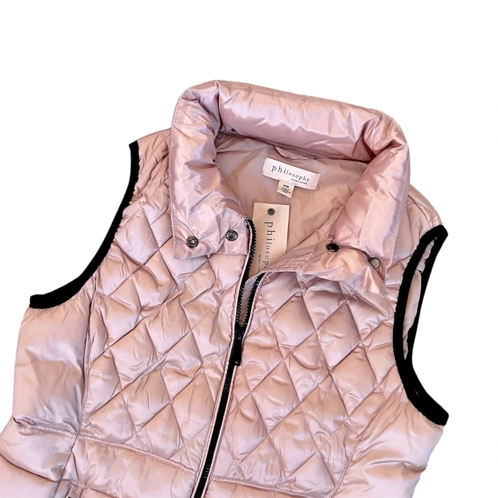Philosophy Blush & Black Puffer Vest Zip Closure Size M NWT - Picture 3 of 7